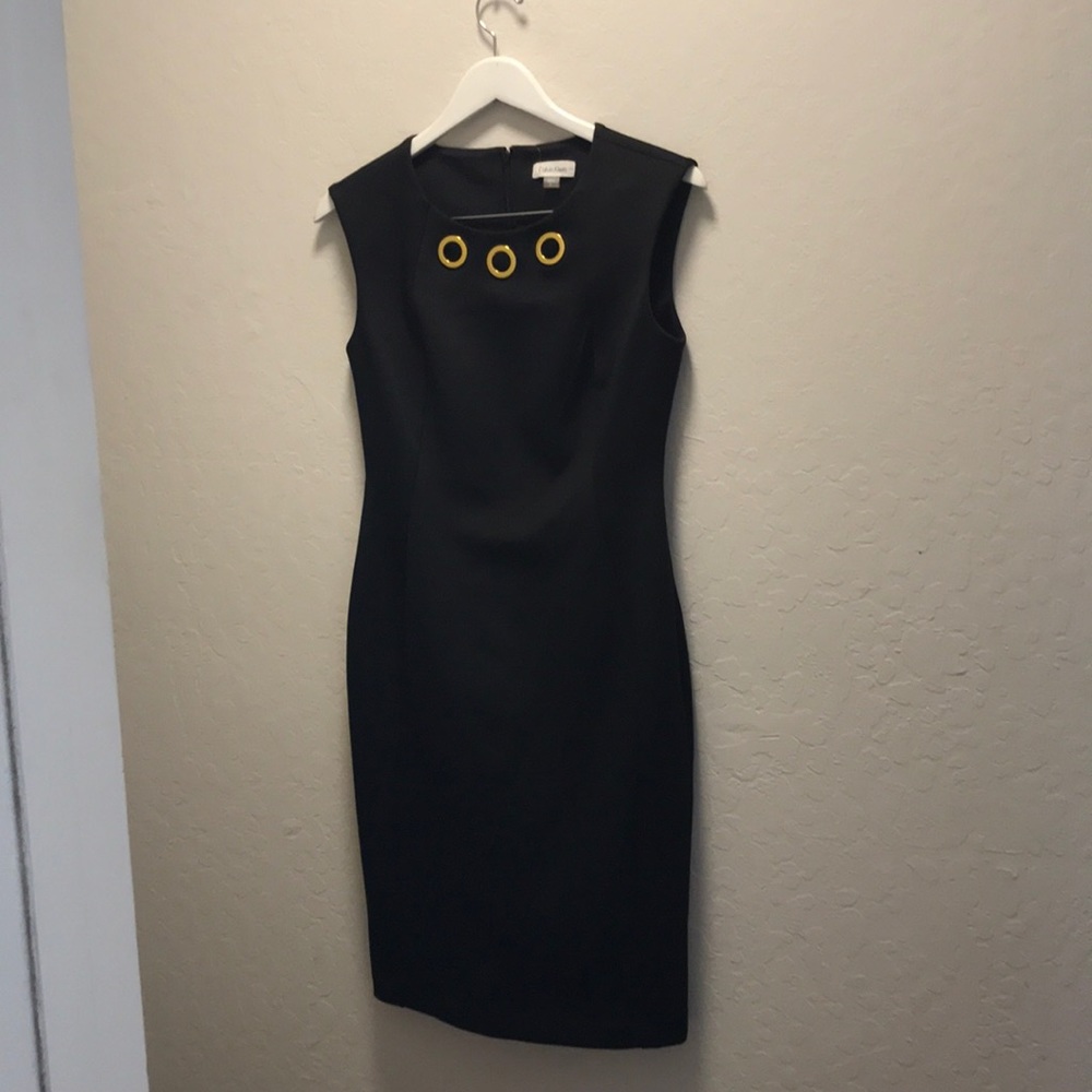Black Calvin Klein dress sz 6 NWT w/gold details